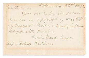 (SUFFRAGISTS.) Two Autograph Letters Signed: Julia Ward Howe * Jane Addams.
